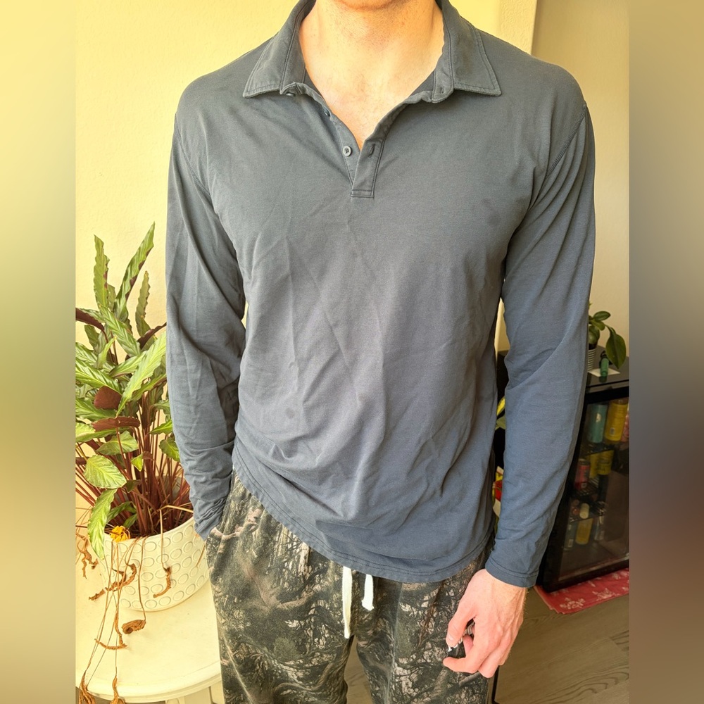 BYLT Basics Men's Long-Sleeve Polo in Charcoal